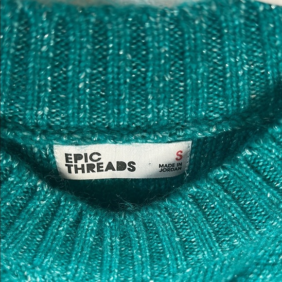Epic Threads Teal shimmering Cable Knit Sweater with Mock Turtleneck - Picture 2 of 3